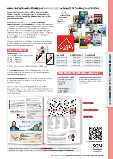 Kleinanzeigen im Schweizer Chrüz+Quer-Bonusteil
